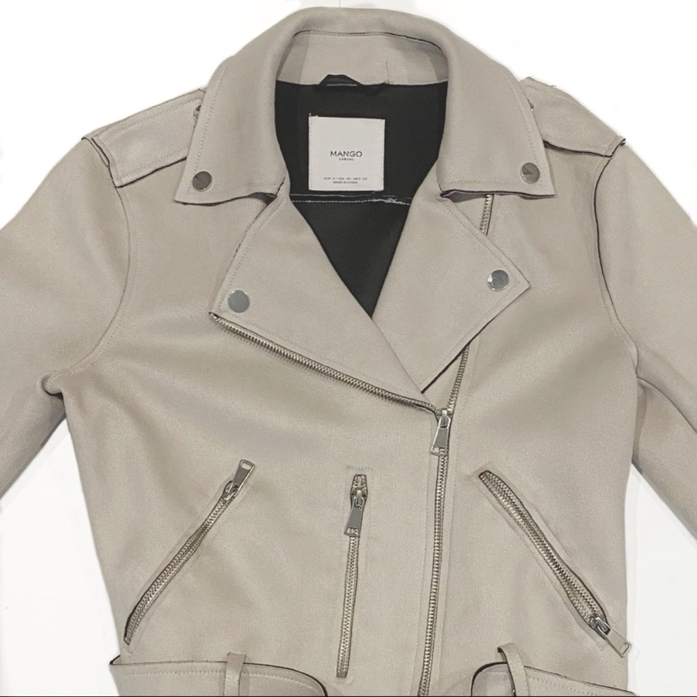 MANGO Cream Faux Suede Biker Moto Jacket - Picture 4 of 12